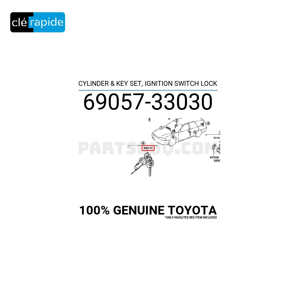 Antivol Toyota CAMRY Mise au code et taillage inclus, à partir du code de clé ou d'une photo de la clé du véhicule