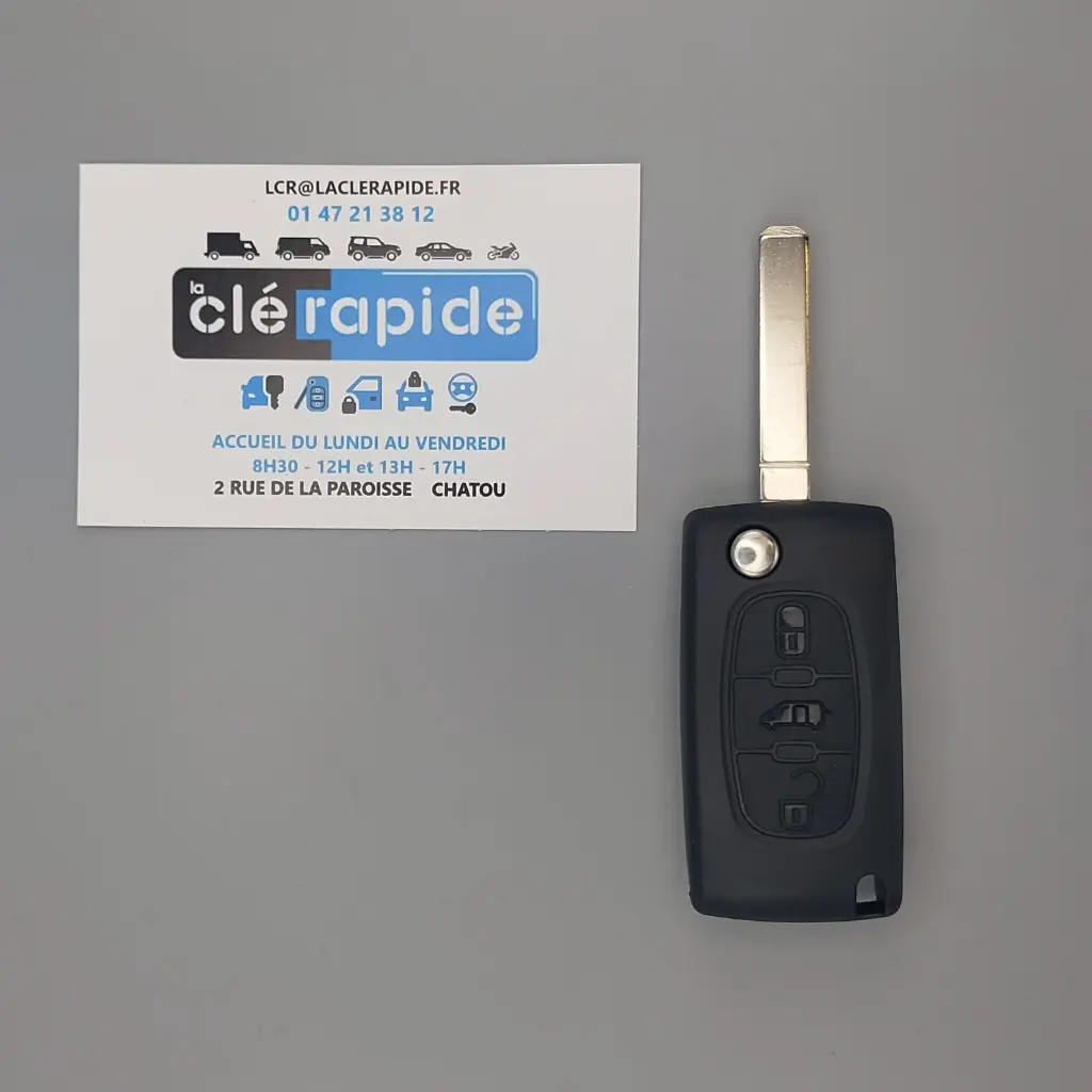 Télécommande Peugeot PARTNER 3 boutons 2008 - 2017 Mise au code et taillage inclus, à partir du code de clé ou d'une photo de la clé du véhicule