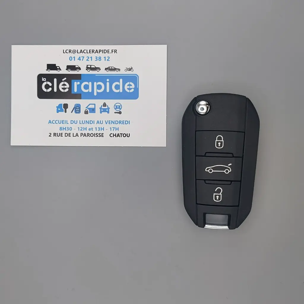 Télécommande Peugeot 508 3 boutons 2010 - 2018 433 MHz Mise au code et taillage inclus, à partir du code de clé ou d'une photo de la clé du véhicule