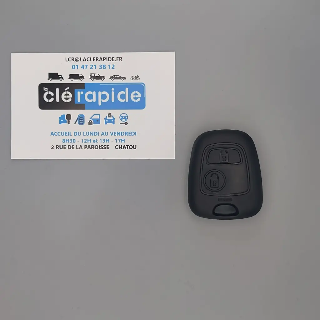 PEUGEOT 307 LLAVE PLIP FIJA DE 2 BOTONES Código y recorte incluidos, a partir del código de la llave o una foto de la llave del vehículo