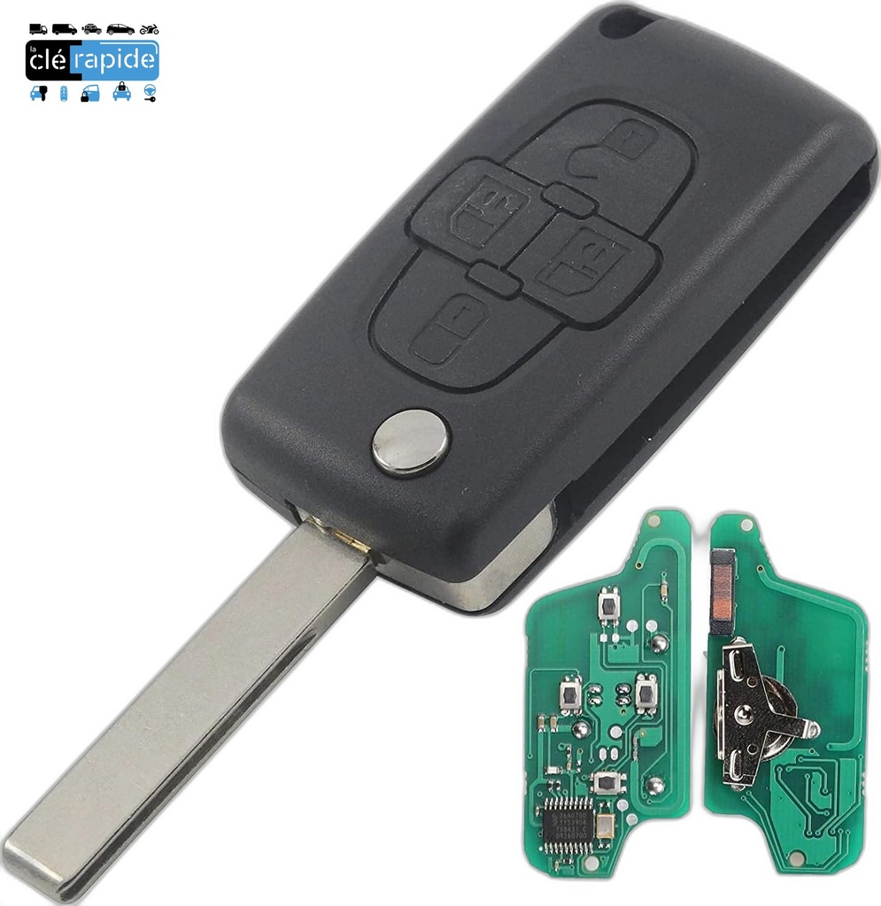 Télécommande Peugeot 807 à vérifier boutons 2005 - 2009 433 MHz Mise au code et taillage inclus, à partir du code de clé ou d'une photo de la clé du véhicule
