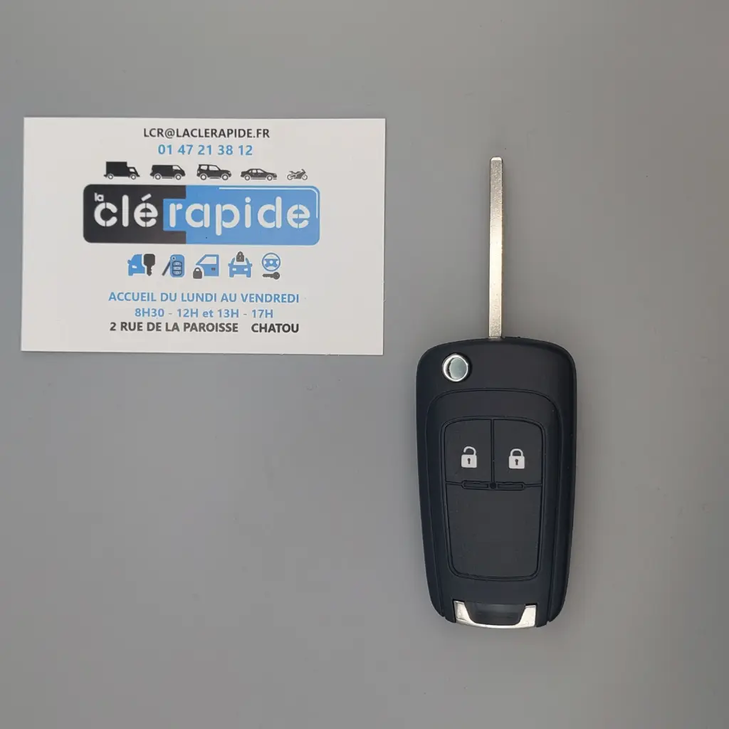 Télécommande Opel Aveo / Astra J / Insignia A / Mokka A / Zafira C / Cruze / Orlando / Spark / Adam 2 boutons 2009-2017 433 MHz Mise au code et taillage inclus, à partir du code de clé ou d'une photo de la clé du véhicule