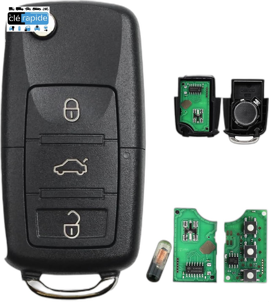 Télécommande Skoda VW Golf 5 / Seat Leon / Skoda Octavia - télécommande Sinuz 3 boutons 3 boutons 2012-2019 433/434 MHz Mise au code et taillage inclus, à partir du code de clé ou d'une photo de la clé du véhicule