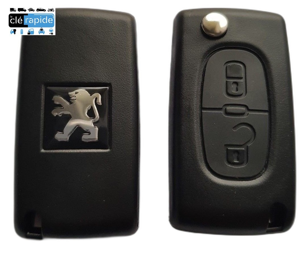 Télécommande Peugeot 207, 307, 308 2 (Lock, Unlock) boutons 2006-2014 433 MHz ASK Mise au code et taillage inclus, à partir du code de clé ou d'une photo de la clé du véhicule