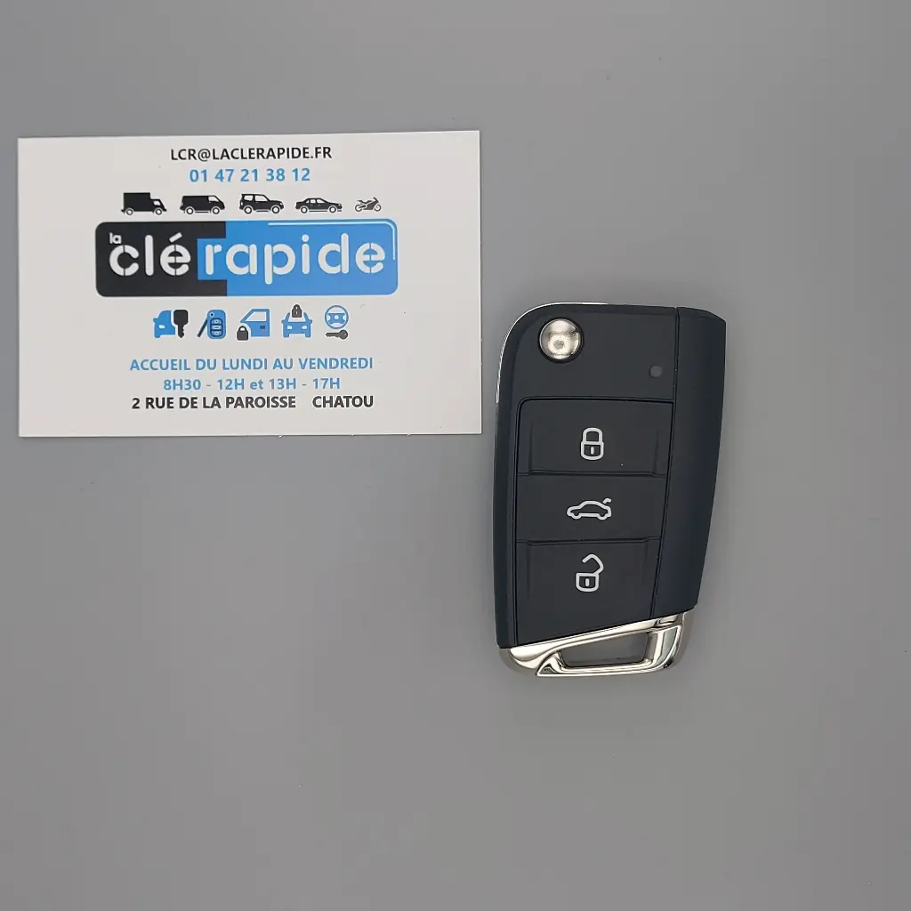 Télécommande Volkswagen VW Tiguan / Touran / T-Roc / Golf Sportsvan (télécommande pliante 3 boutons MQB) 3 (Lock, Unlock, Boot) boutons 2015-2023 433 MHz Mise au code et taillage inclus, à partir du code de clé ou d'une photo de la clé du véhicule