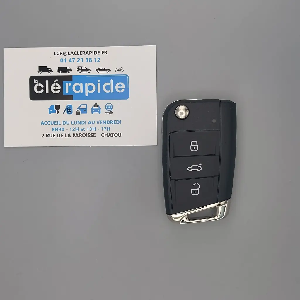 Télécommande Volkswagen VW Golf VII (télécommande 3 boutons) 3 (Lock, Unlock, Boot) boutons 2012-2019 433 MHz Mise au code et taillage inclus, à partir du code de clé ou d'une photo de la clé du véhicule