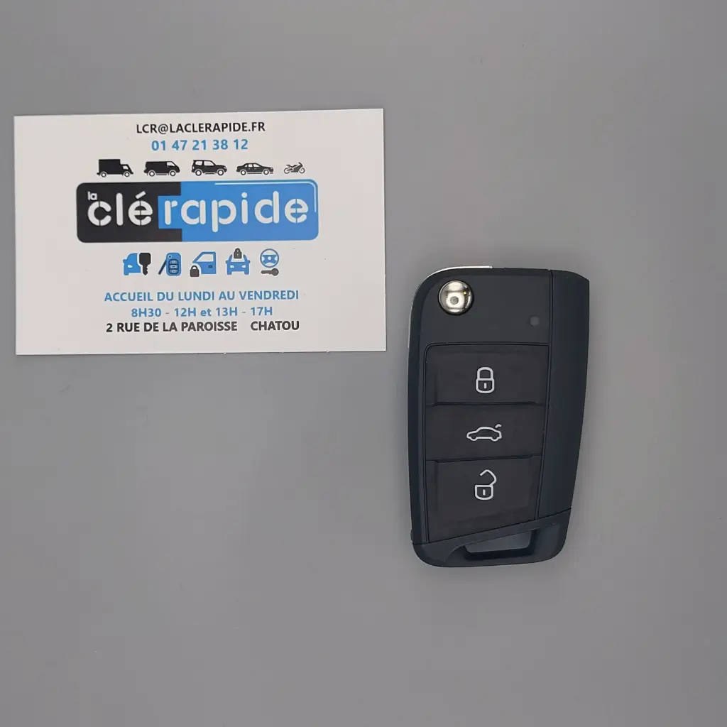 Télécommande Skoda Octavia 4 / Karoq / Kodiaq (télécommande pliante 3 boutons ID88) 3 (Lock, Unlock, Boot) boutons 2017-2024 433 MHz Mise au code et taillage inclus, à partir du code de clé ou d'une photo de la clé du véhicule