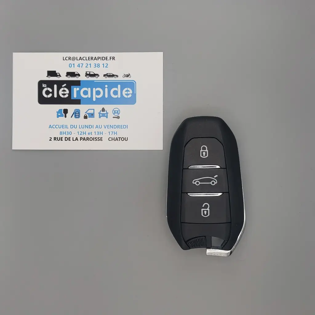 Télécommande Peugeot 308 - 508 2010 - 2016 Mise au code et taillage inclus, à partir du code de clé ou d'une photo de la clé du véhicule