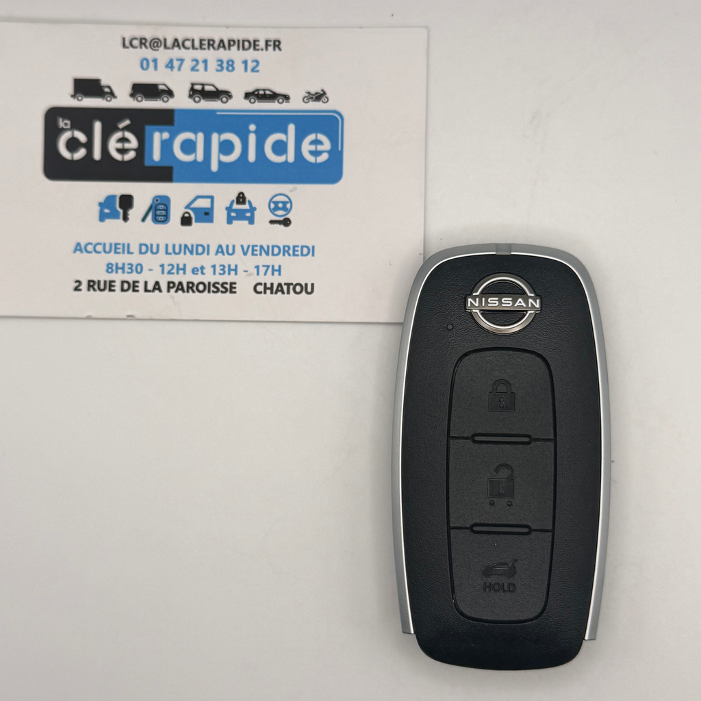 TELECOMMANDE NISSAN QASHQAI J12 (DEPUIS 2021) Mise au code et taillage inclus, à partir du code de clé ou d’une photo de la clé du véhicule