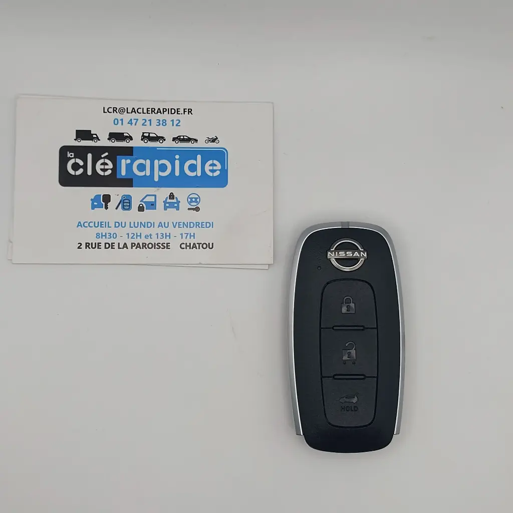 MANDO MANOS LIBRES DE 3 BOTONES NISSAN QASHQAI J12 Codificación y corte de códigos incluidos, a partir del código de la llave o de una foto de la llave del vehículo
