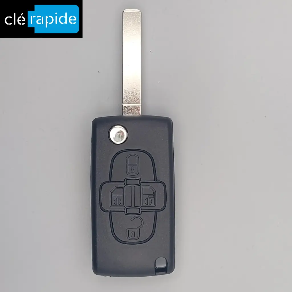 Télécommande Peugeot 1007 (CAN VAN) 4 boutons 2004 - 2009 433 MHz Mise au code et taillage inclus, à partir du code de clé ou d'une photo de la clé du véhicule