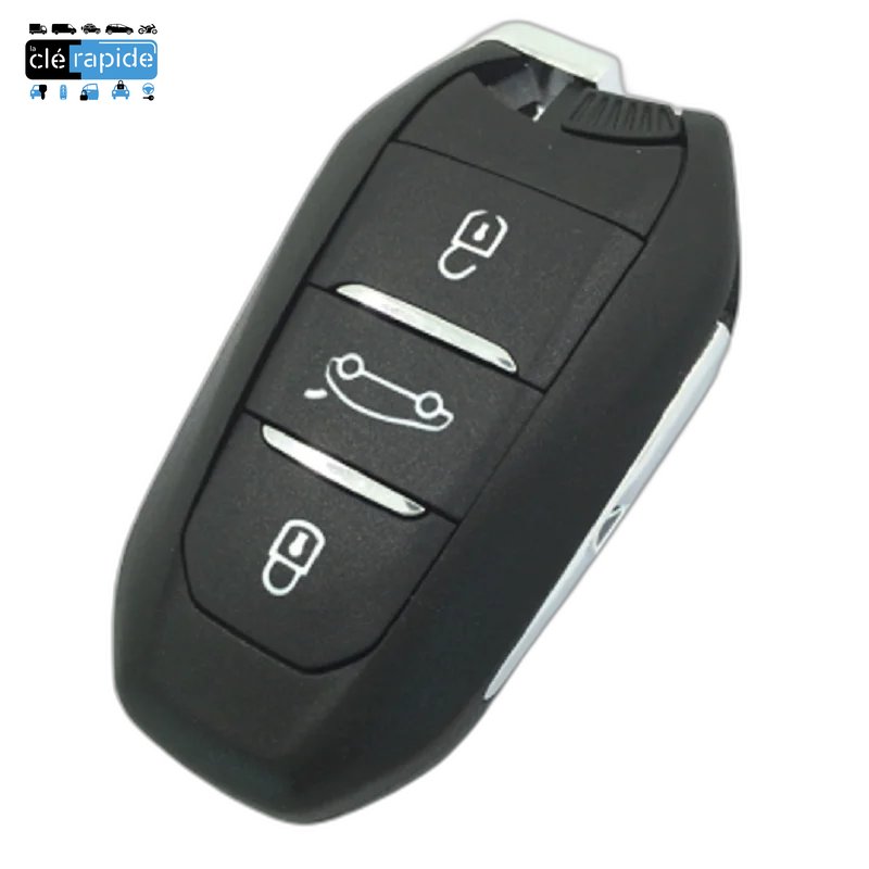Télécommande Peugeot 208 / 308 / 508 / 2008 3 boutons 2009 - 2017 433 MHz Mise au code et taillage inclus, à partir du code de clé ou d'une photo de la clé du véhicule