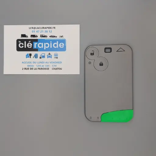 [7701209122] TARJETA 2 BOTONES LAGUNA 2 (2001-2006)ESPACIO 4 (2002-2014) Código y corte incluidos, a partir del código de la llave o una foto de la llave del vehículo