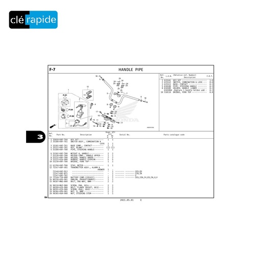 [35121K0FT01] HONDA MOTO TRANSP SINUZ KEY Code and cutting included, from the key code or a photo of the vehicle key