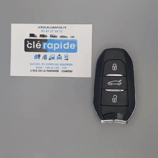 [98105588ZD] TELECOMMANDE MAINS LIBRE PEUGEOT 308 2020/3008 2018 Mise au code et taillage inclus, à partir du code de clé ou d’une photo de la clé du véhicule