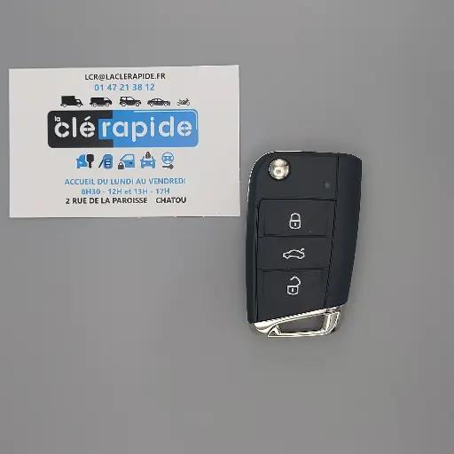 [VW106TE04OE] Télécommande Volkswagen VW Tiguan / Touran / T-Roc / Golf Sportsvan (télécommande pliante 3 boutons MQB) 3 (Lock, Unlock, Boot) boutons 2015-2023 433 MHz Mise au code et taillage inclus, à partir du code de clé ou d'une photo de la clé du véhicule