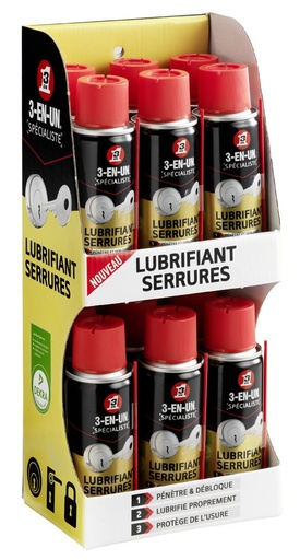 3 EN UN LUBRIFIANT SERRURE AEROSOL 100ml (Lot de 12)