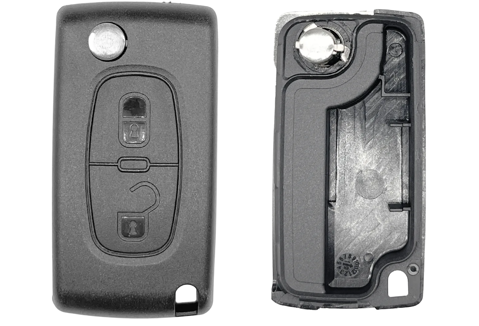 Coque de clé 2 boutons Peugeot / Citroën (lame VA2 · réf. PSAPS207CC)