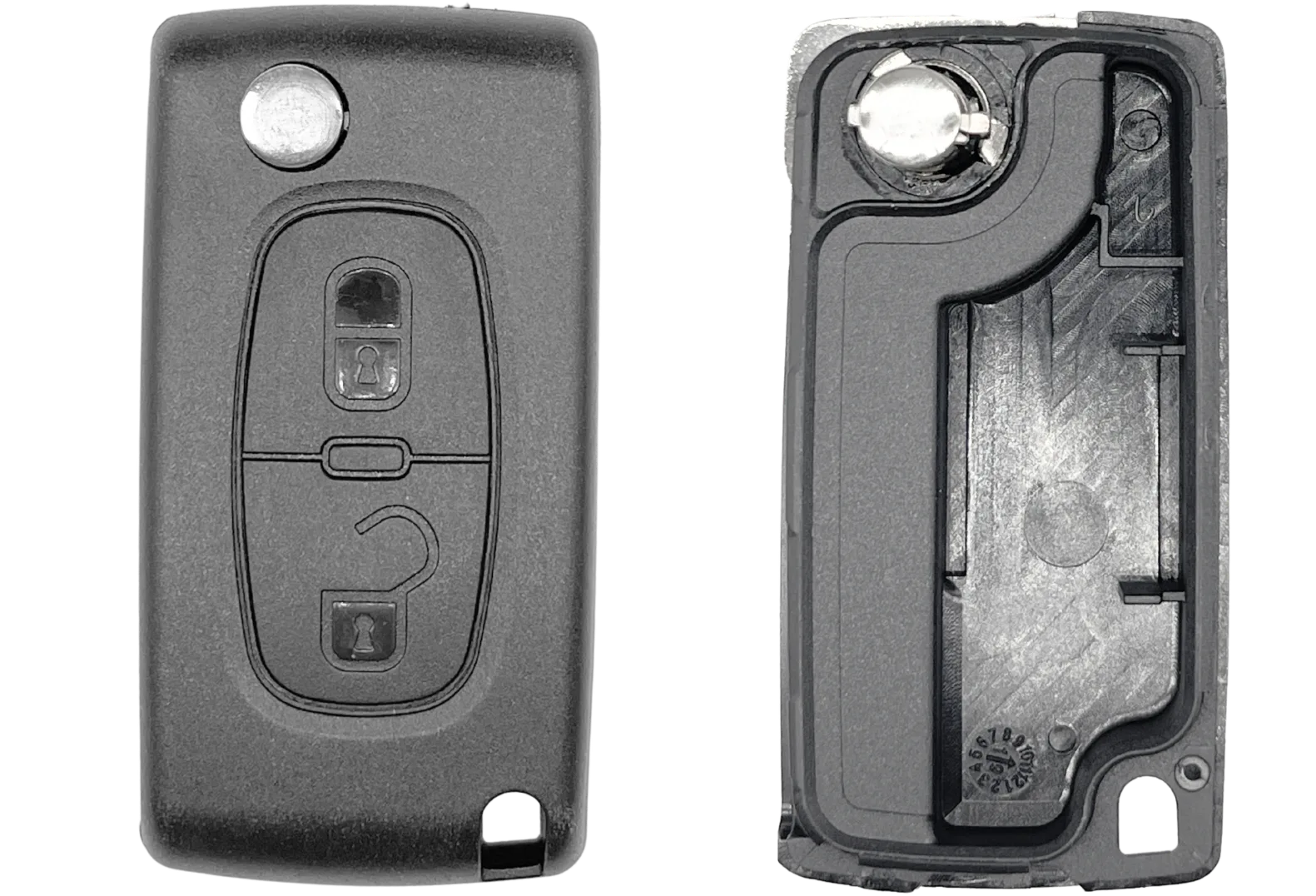 Coque de clé 2 boutons Peugeot / Citroën (lame HU83 · réf. PSAPS208C)